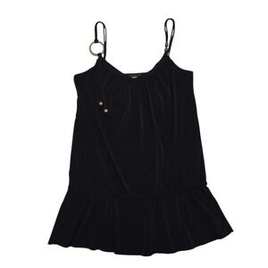 Vintage BCX Top Womens Medium Black Y2K Peplum Cami Beaded Strap V Neck USA Boho
